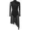 HULIJA Donna Abito Pattinaggio Artistico Maniche Lunghe con Paillettes E Glitter Abito Ballo con Collo Stiff Danza Lirica Addestramento con Patchwork in Maglia Nero S
