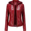 NJNJGO Giacche da donna in ecopelle con cappuccio rimovibile con cerniera, Rosso, X-Large