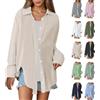 Generic Camicetta in mussola Camicia casual a maniche lunghe da donna, camicie in garza di cotone con colletto ampio, camicia oversize con bottoni, Albicocca, XL