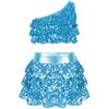 FEESHOW Ragazza Outfit da Ballo Latino Brillantina Top Corto Metallico con Paillettes e Gonna a Paillettes Abbigliamento per Bambini Carnevale Festa Danza Cielo Azzurro 5-6 Anni