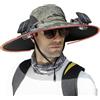 LLELEMAMO 2025 New Solar Fan Outdoor Fishing Hat, Outdoor Wide Brim Sun Hat with Fans Solar Power Built in for Men Women (Green Ink)