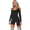 BKEPDY Tuta Intera Corta Donna con Scollo a U Tutina Donna Aderente Sexy Jumpsuit Sportiva Tuta a Manica Lunga Completo Bodysuit per Fitness Yoga Clubwear Jogging
