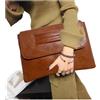 HIKOO DAILY - Pochette da donna, con cinturino da polso, in pelle ecologica in poliuretano, tinta unita, a busta, a mano, borsa a tracolla, grande capacità, Marrone, Taglia unica