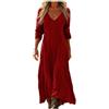 Generico Vestito Lungo Donna Boho Chic Abito Maxi Elegante in Lino e Cotone Scollo a V Manica 3/4 Vintage Etnico con Tasche per Mare Spiaggia Vacanza Taglie Forti Comodo Moda 2026