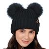 Creekstone Berretto Invernale con Doppio Pompon, Caldo Cappello Foderato in Pile, Pom Pom Beanie Donna in Pelliccia Sintetica, Berretto a Maglia Spessa