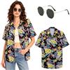 YYDSXK Abbigliamento hawaiano, da donna, a maniche corte, estivo e occhiali da sole, anni '90, per casual, vacanze, carnevale