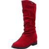 Generisch Stivali in camoscio tinta unita per donne invernali con tacco basso tubo medio Caldi Stivali classici Stivali da donna morbidi, Colore: rosso, 38 EU