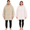 CalmyLIFE Felpa con cappuccio con maniche - Sherpa, maglione reversibile, oversize, coperta da indossare, poncho per uomo e donna, XXL, beige/bianco, 85x85cm