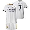 Real Madrid Real Madrid Set di maglia e pantaloncini per bambini stagione 2023-2024 Vini Jr 7 - Replica Ufficiale con Licenza Ufficiale, bianco, 4 anni