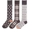 CAMILIFE Confezione da Tre Ragazze Donna Gambaletto Calze Alte a Maglia Vintage Stile College Britannico Stile High-street Marrone Collezione per Primavera Autunno 35-39 - Motivo Cuore & Quadretti A & Argyle