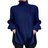 Generic Maglione da donna a collo alto, elegante, lungo, lavorato a maglia, per autunno e inverno, caldo, casual, tinta unita, lavorato a maglia, B - blu scuro, XXL