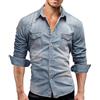 Generisch Camicia in denim da uomo in morbido cotone slim jeans camicie tempo libero moda primavera cowboy camicia sportiva autunno maniche lunghe bottoni camicia casual camicia jeans alla moda