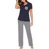 Uni-Wert Donna Pigiama Lungo Due Pezzi in Cotone Elegante Pigiami Set da Notte con Maniche Lunghe Pantaloni Lunghi Camicia da Notte per Donna