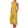 Generico Completo Estivo Donna Lino Senza Maniche Bluse Traspirante Completi Elegante Set Due Pezzi donna estivo Canotta Boho Completino Casuale Mare Fresco completo Pantaloni e Camicia Per le Vacanze