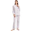 GLOBAL Pigiama Donna Flanella 100% Cotone, Bottoni Coulisse Autunno Inverno | Morbido e caldo, maniche lunghe, tessuto traspirante e delicato sulla pelle, ideale per la casa e relax quotidiano