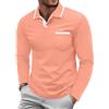 QIXING Polo da uomo a maniche lunghe con colletto classico in cotone con tasca, Arancione, XL