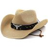 AHDMR Panama - Cappello da sole da uomo, donna, cappello da cowboy western, pieghevole, cappello di paglia, ampio bordo, protezione solare, cappello Fedora estivo, per spiaggia, viaggi, vacanze, pesca