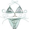 Generico Costume da Bagno Donna Tan Through Bikini Costume da Bagno Estivo Donna Bikini con Paillettes Sexy Nuoto Costumi 2 Pezzi (Green, L)