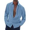 Aro Lora Camicia da Uomo a Maniche Lunghe in Lino Collo Coreana con Bottoni Tinta Unita Elegante Casual da Spiaggia Blu 3XL