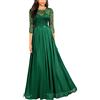 Minetom Vestito da Cerimonia Donna Stile Impero Linea ad a Manica a 3/4 Pizzo Chiffon Nozze Cocktail Maxi Abito Lungo C Verde 50