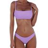 meioro Bikini Sexy per Donne Costumi da Bagno 2 Pezzi a Vita Bassa Swimwear a Tinta Unita Costume da Bagno a Gamba Alta Beachwear(L,Viola Chiaro)