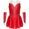RUNQHUI Vestito Pattinaggio Artistico Ragazza Body Danza Strass con Polsini Vestito Concorso Spettacolo