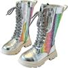 WOXIHUAN Stivali per Ragazze e Bambine, Paillettes Stivale in Pelle Stivaletti Lunghi da Principessa Eleganti Scarpe da Equitazione Color Blocking Boots Cerniera Laterale Stivali con Lacci Invernali Stivaletti