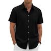 Xnova Camicia Uomo in Cotone e Lino Camicia Uomo Maniche Corte Estiva Regular Fit con Taschino la Spiaggia Camicie con Collo Button-Down Le Vacanze e Il Lavoro, Nero, XXL