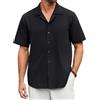 Enlision Camicia Nera Uomo Maniche Corte Lino Camicia Uomo Casual Estive Camicie Regular Formale Business L