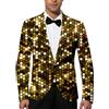 WAZHAKU Blazer con paillette, giacca da uomo con brillantini, colore oro, slim fit, feste, smoking, carnevale, costume da uomo, costume da discoteca, elegante motivo di carnevale