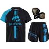 RUNQHUI Set completo da boxe per bambini, maglietta + pantaloncini + guanti da boxe Muay Thai MMA Kickboxing, Blu chiaro&nero, 5-6 Anni
