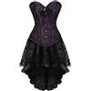 WAZHAKU Corsetto abito da donna gonna set corpetto intero in pizzo asimmetrico da donna goticpunk corto asimmetrico abito corsetto vampiro costume sexy gonna corta in pizzo steampunk, Lilla, XS