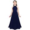 Doomiva Abito da Principessa per Bambina Ragazza Vestito Elegante Abito da Damigella d'Onore Abito da Cerimonia Senza Manica Compleanno Sposa Nozze Nuziale Blu Scuro 10 Anni
