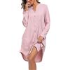 Vlazom Camicia da Notte Cotone con Bottoni a Maniche Lunghe Davanti Curvy Scollo a V
