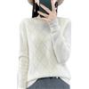 Wvapzxx Maglione invernale da donna in lana con motivo a rombi girocollo lavorato a maglia, bianco, XXL