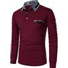 APAELEA Polo da Uomo a Manica Lunga Contrasto Formale Cotone Magliette Tennis Golf T-Shirt,Rosso Vino,L