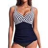Hanna Nikole Costume da bagno intero da donna, con controllo della pancia, top con nodo sul seno push up, singolo, con scollo a V e ruches, Strisce blu e bianche., M