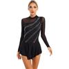Loodgao Pattinaggio Abito Body Danza per Donna Adulto Schiena Scoperta Vestito da Danza Classica con Strass Artistico Leotard per Gara da Tutu Ballerina Latino Tango Nero L