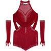Manyakai Abito Danza Latina Bambina Tenuta Danza Contemporanea Body con Frange Strass Tuta Ginnastica Completo Costume Gara Spettacolo Borgogna 11-12 Anni