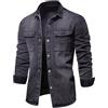 Generic Camicia da uomo in denim a doppia tasca con bottoni a pressione camicia da uomo in jeans a maniche lunghe camicia in denim per uomo, Nero , M