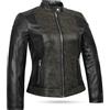 Leatherick Giacca da donna in pelle nera di agnello - Vestibilità slim, morbida pelle nappa, fodera in raso, dettagli con cerniera argentati e tasche funzionali