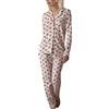 JADEA Pigiama Donna Pantalone Lungo Maglia con bottini Aperto avanti 3298 (IT, Testo, L, Regular, Regular, Standard, Sabbia)