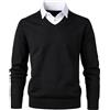 Herothorn Maglione da Uomo Maglione alla Moda Pullover Morbido al Tatto Felpa con Scollo a V e Colletto alla Coreana a Quadri o Bianco