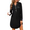 Jahetuul Camicia da Notte Donna Manica Lunga Cotone con Bottoni e Scollo a V Confortevole Abito da Notte Aperta Davanti