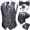 Barry.Wang Gilet da uomo in jacquard con motivo paisley, set completo da smoking formale con cravatta, farfallino, clip, fazzoletto, gemelli, spilla per revers e spilla per bavero, per matrimonio, 8