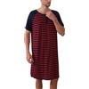 Enjoyoself Maglie Pigiama Maniche Corte Camicie da Pigiama da Uomo in Cotone per Primavera Autunno-Strisce Blu Marino+Rosso/3XL