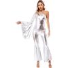 TTAO Costume da discoteca da donna anni '60 anni '70 metallizzato, tuta da discoteca, argento, XL