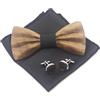 Cyriacus Papillon Legno Uomo Fazzoletto Gemelli Set Papillon da Matrimonio Business Festa Lavoro Laurea nero