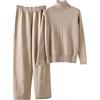 HEONSATI Tuta di Lana da Donna Elegante Completo Due Pezzi in Maglia Comodo Completi Pullover Top Girocollo e Pantalone a Gamba Larga in Vita Complete Training a Metà Autunno Sportswear Lavorati Leggera