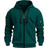 Fulidngzg Felpa Uomo Invernale con Zip Frontale e Cappuccio Regolabile Giacca da Lavoro Leggera Elegante Termica Taglie Forti con Tasche Multiple per Primaverile Autunnale Palestra Trekking,Verde,M